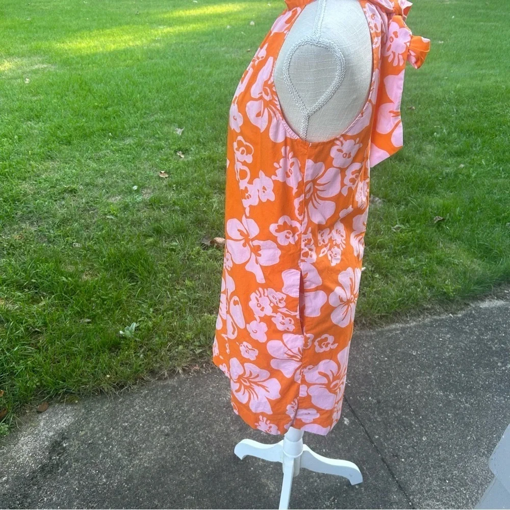 J.Crew Orange Hawaiian Floral Women’s Mini Halter Dress Size 4 Lined Tropical
